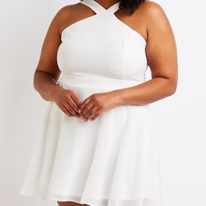 White Bib Neck Skater Dress